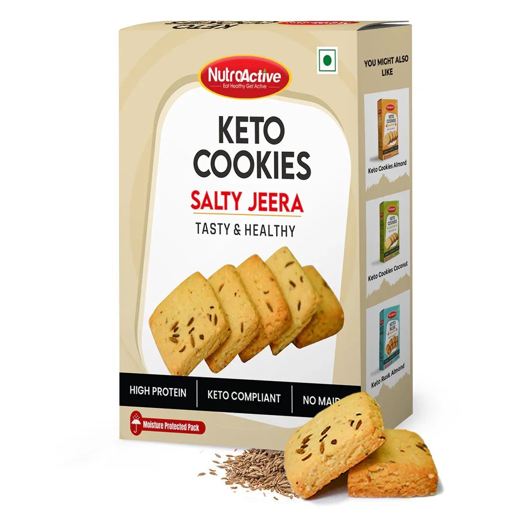 NutroActive Keto Jeera Cookies Salted 0.5g Net Carb Zero Sugar - 200g