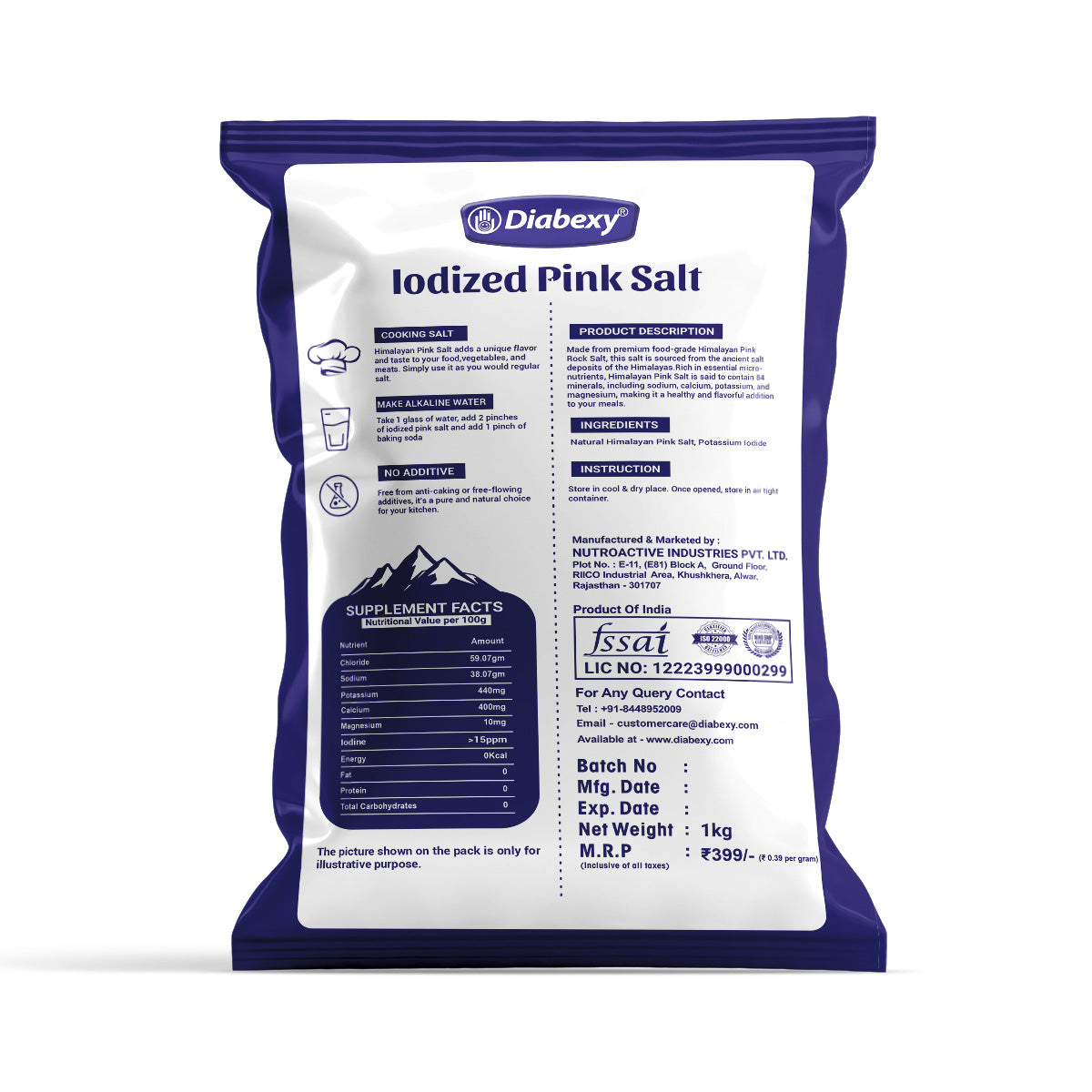 Diabexy Iodized Himalayan Pink Salt - 1 kg