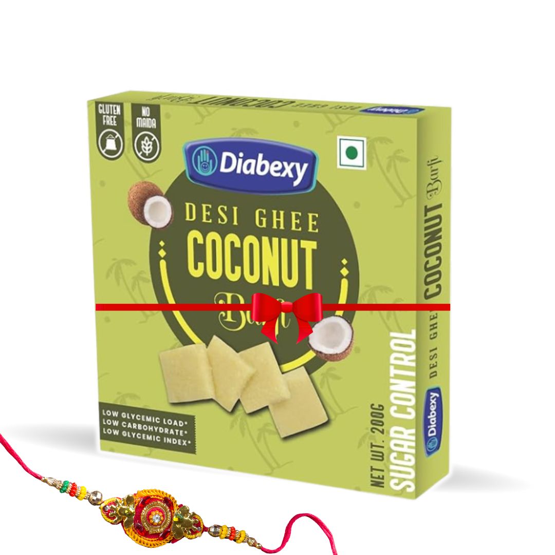 Diabexy Desi Ghee Sugar Free Coconut Barfi - 200 gm with one Rakhi