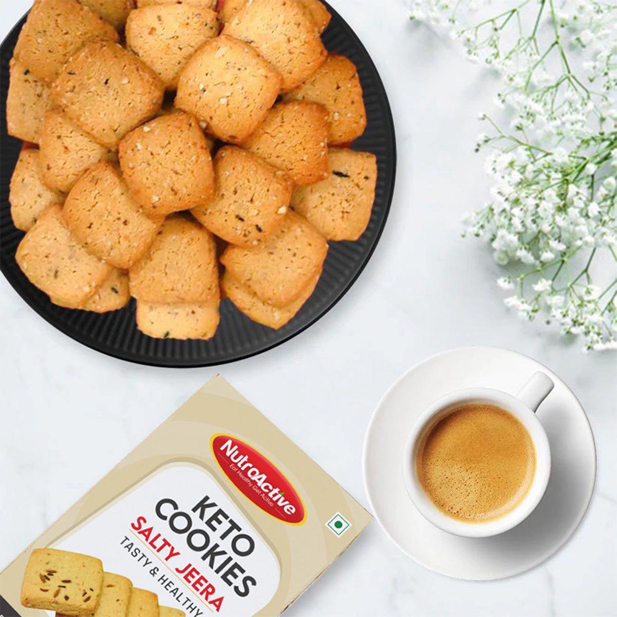 NutroActive Keto Jeera Cookies Salted 0.5g Net Carb Zero Sugar - 200g
