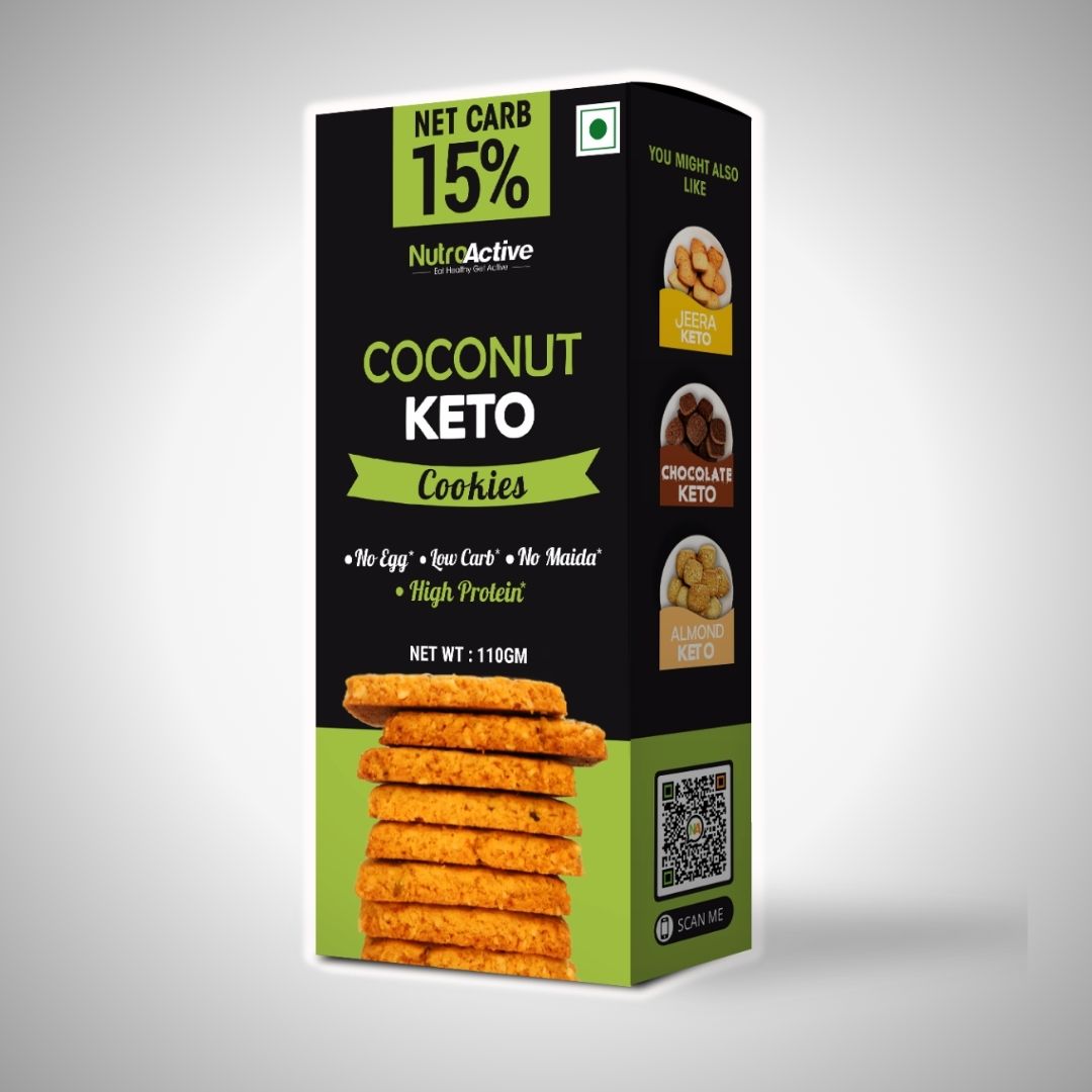 NutroActive Keto Coconut Cookies, 15% Net Carb Zero Sugar, Gluten Free - 110g