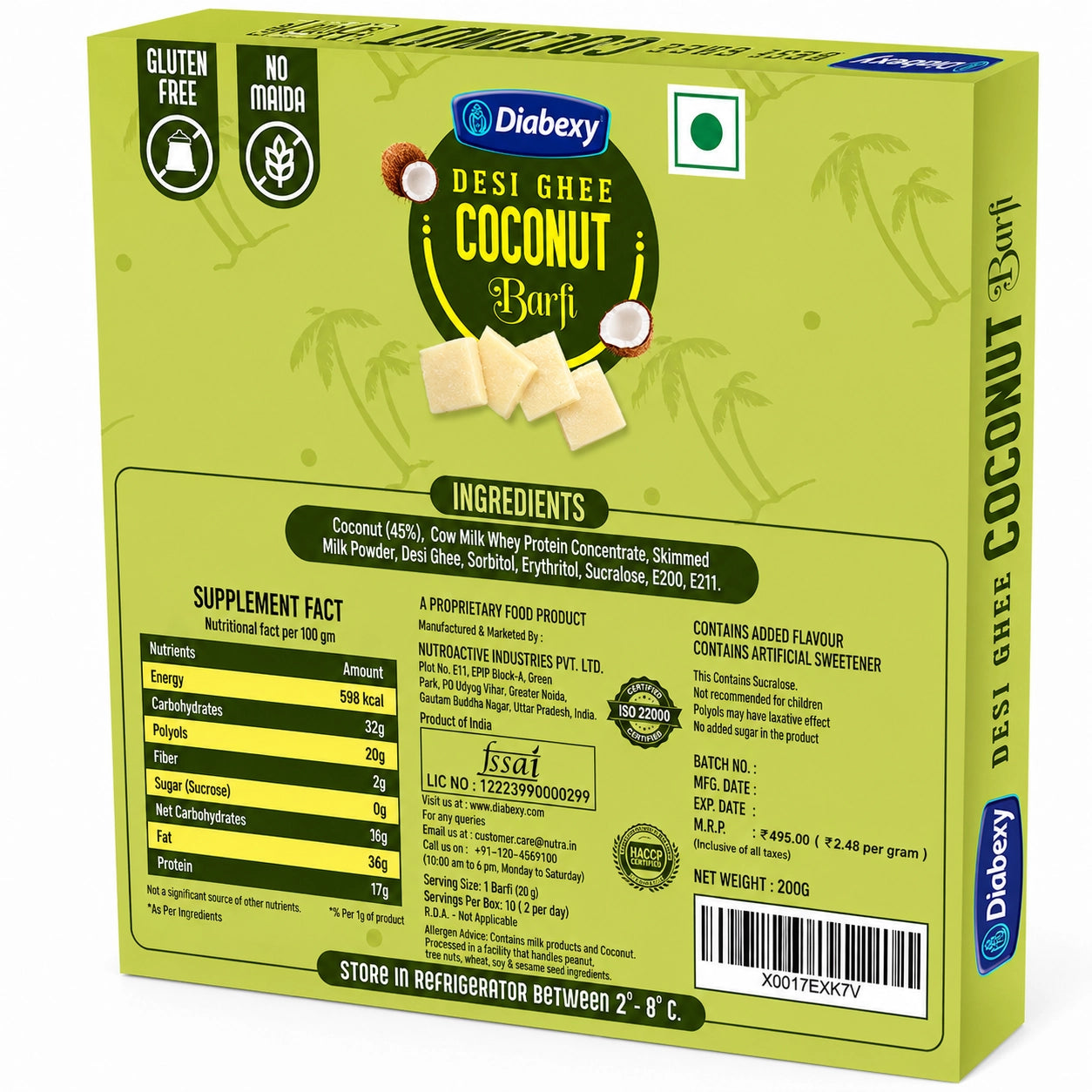 Diabexy Desi Ghee Sugar Free Coconut Barfi - 200g