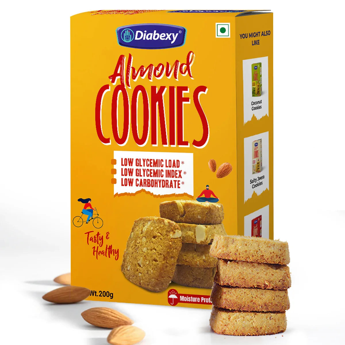 Diabexy almond cookies with low glycemic load, low carbs, salty jeera flavor, healthy for diabetic snacks and sugar free biscuits.