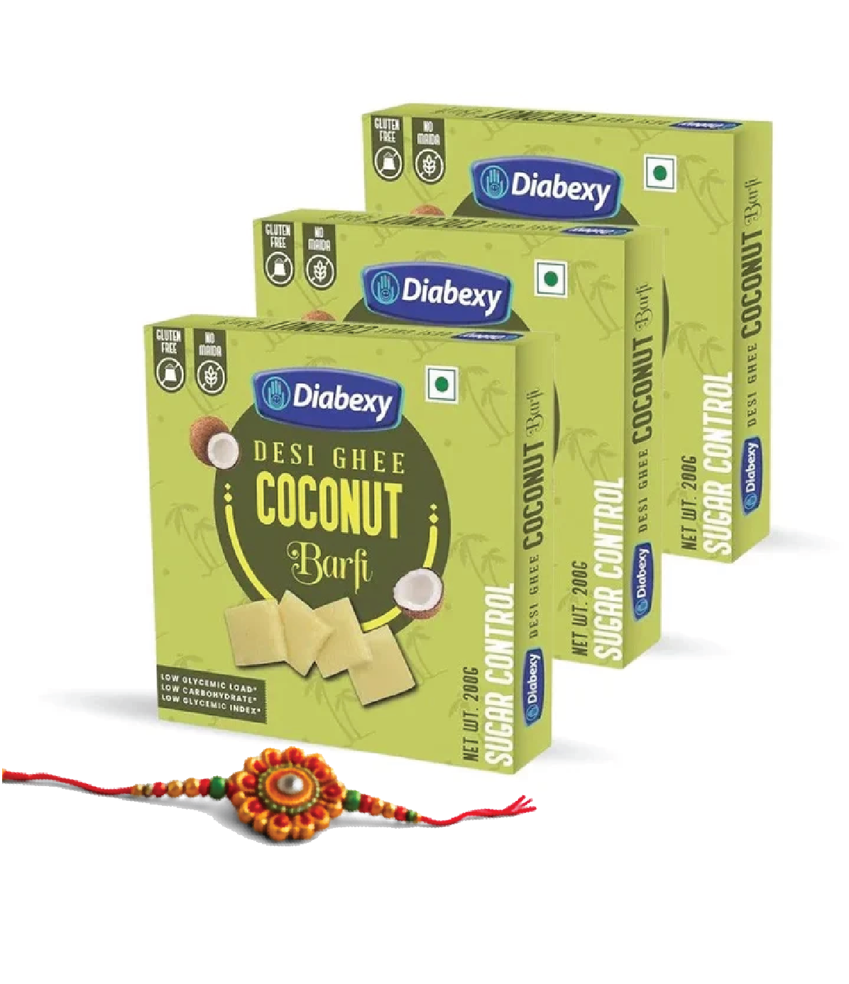 Diabexy Desi Ghee Sugar Free Coconut Barfi - 200g with One Rakhi