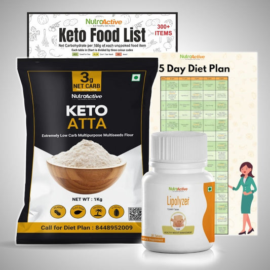 Premium Weight Loss Kit (Keto atta 1 kg, Lipolyzer Tummy tablet, Keto Food List & 7 days Diet Plan (Download)