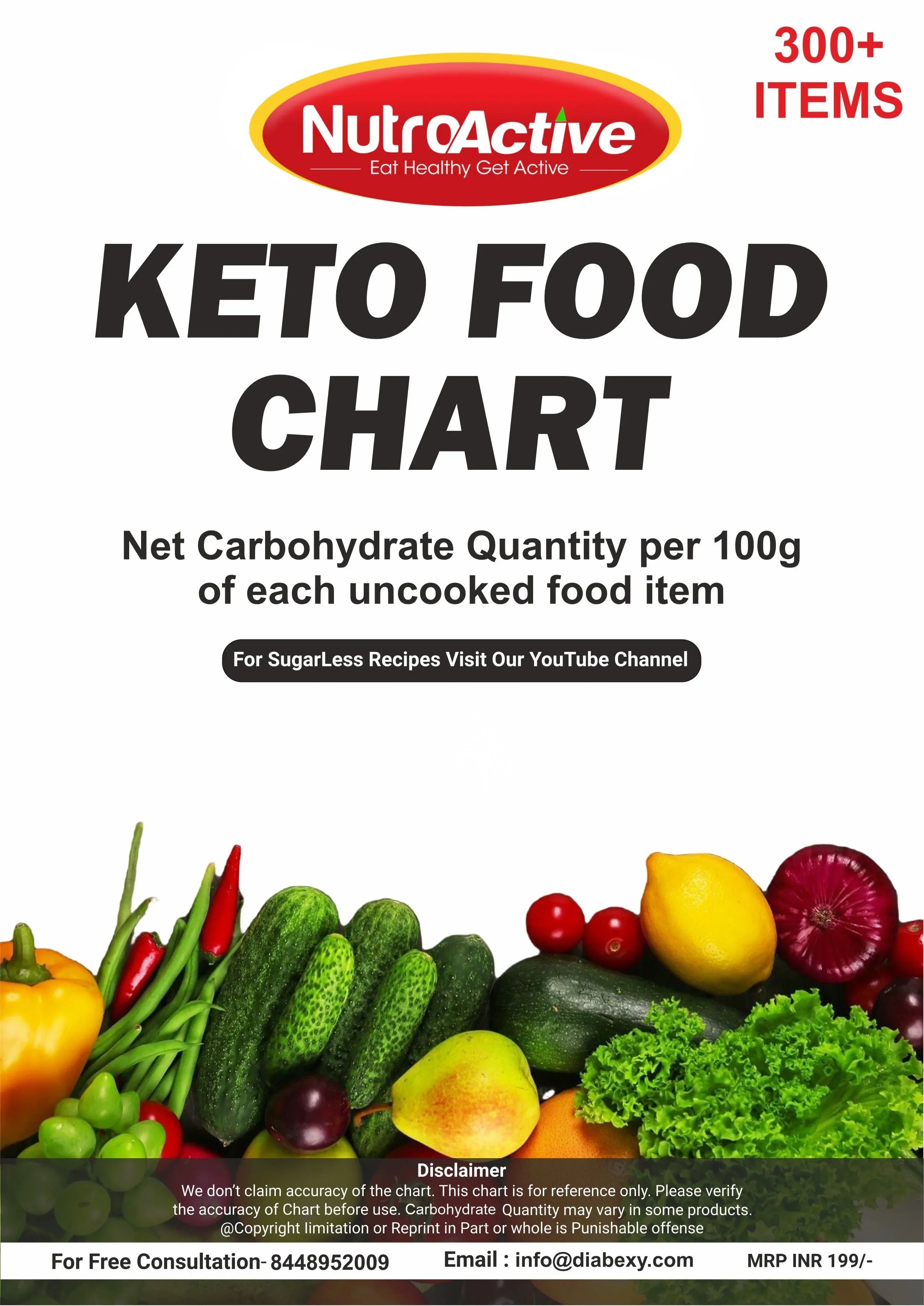 NutroActive Keto Food Chart with 300+ low carb foods for keto recipes, sugar-free cooking, weight loss diets, diabetic-friendly meals, and healthy sugar alternatives.


