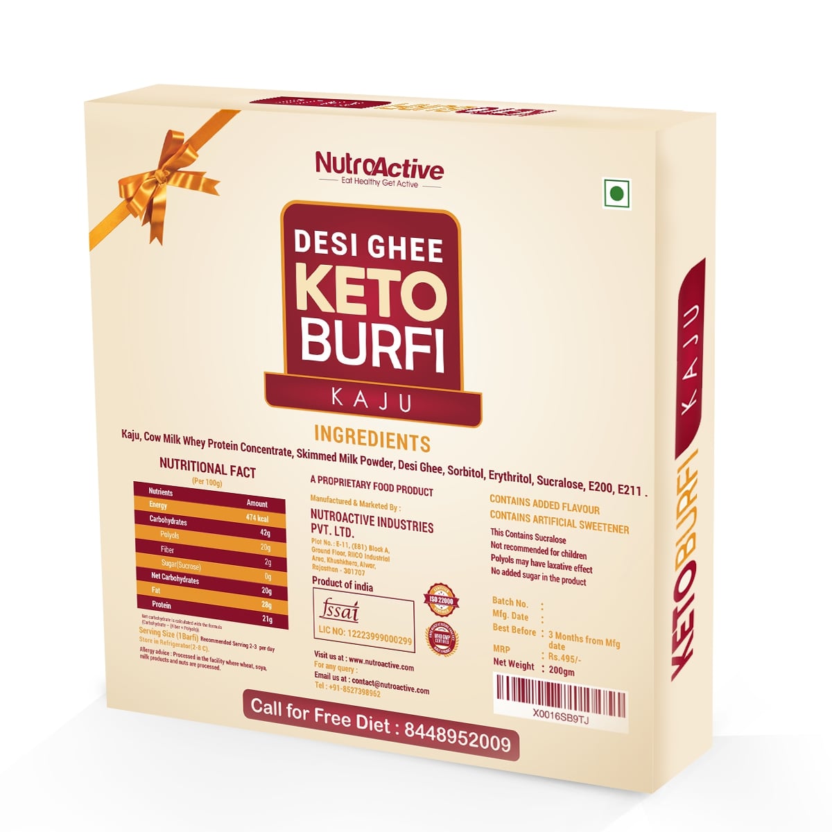 NutroActive Desi Ghee Keto Kaju Barfi - 200g