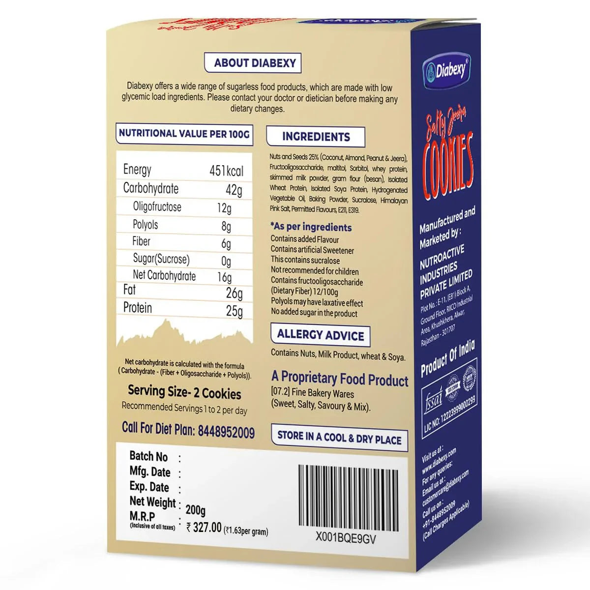 Diabexy jeera cookies sugarless with low glycemic ingredients for diabetic friendly snacks, sugar free biscuits, and healthy Indian cookies.