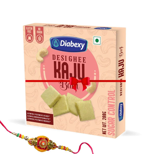 Diabexy Desi Ghee Sugar Free Kaju Barfi - 200g with one Rakhi