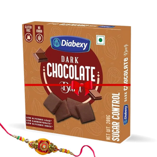 Diabexy Desi Ghee Sugar Free Dark Chocolate Barfi - 200g with one Rakhi