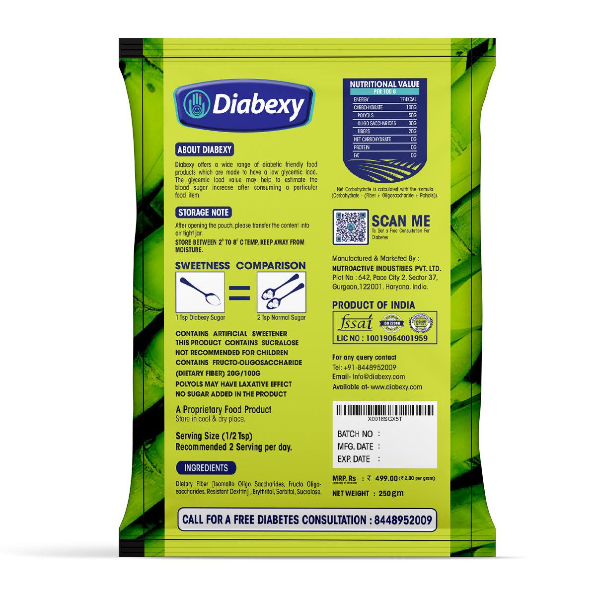 Back side of Diabexy Sugar Free Sweetener 